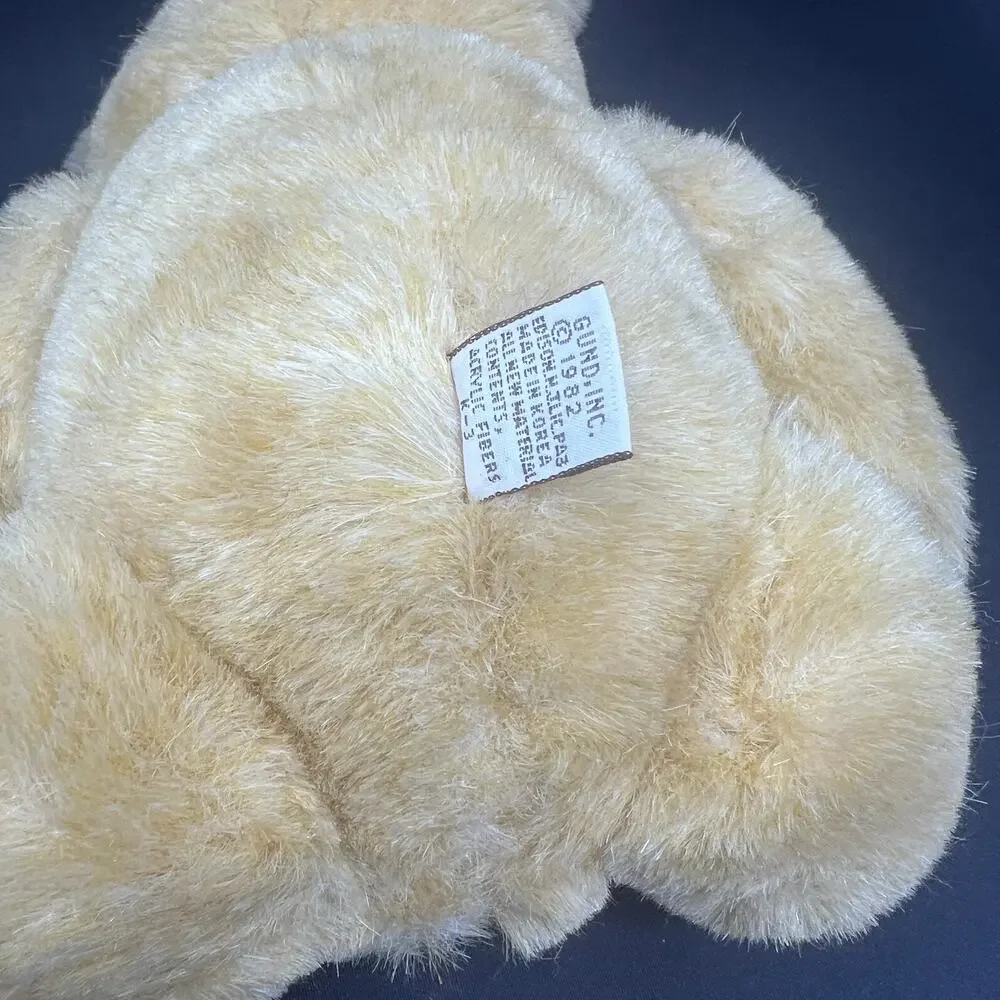 Gund Bear Plush 1982 Plaid Red Bow Seated‎ Tan Brown Jointed Teddy Vintage